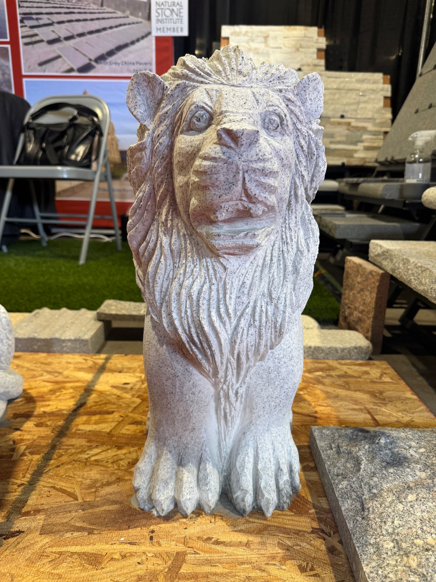 Carved Light Grey Granite Lion Statue