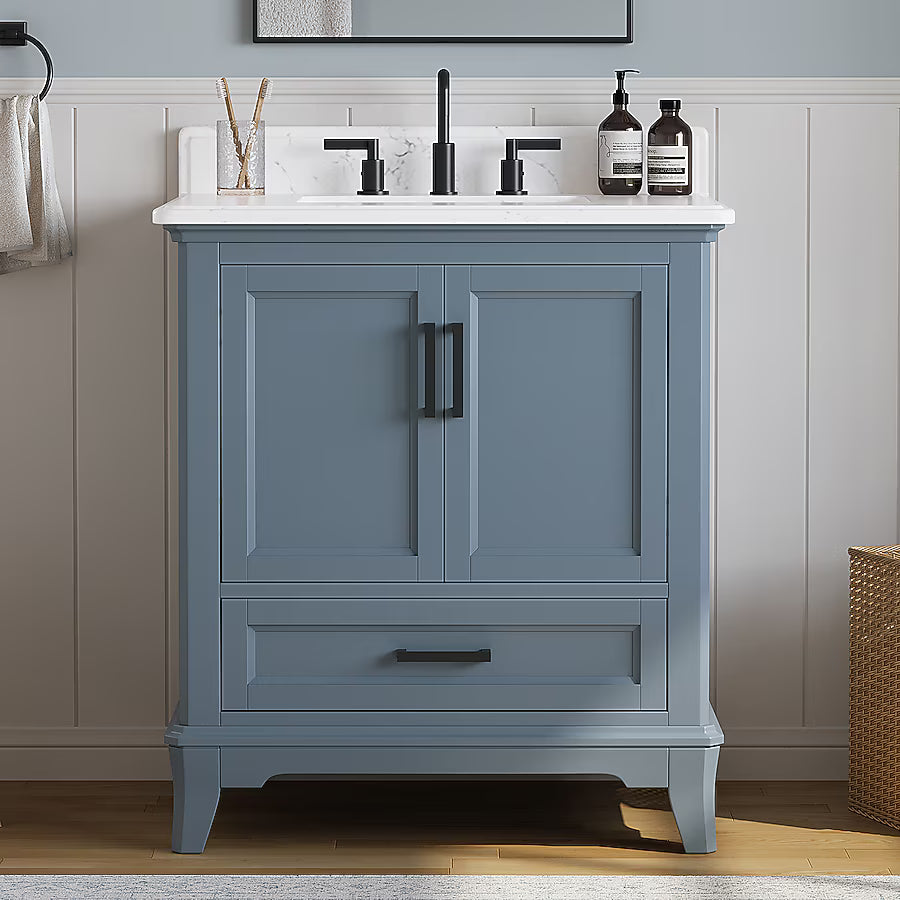 DELUXE LIVING Bathroom Vanity – Quartz Top, Soft-Close Doors, Dovetail Drawers, Fully Assembled