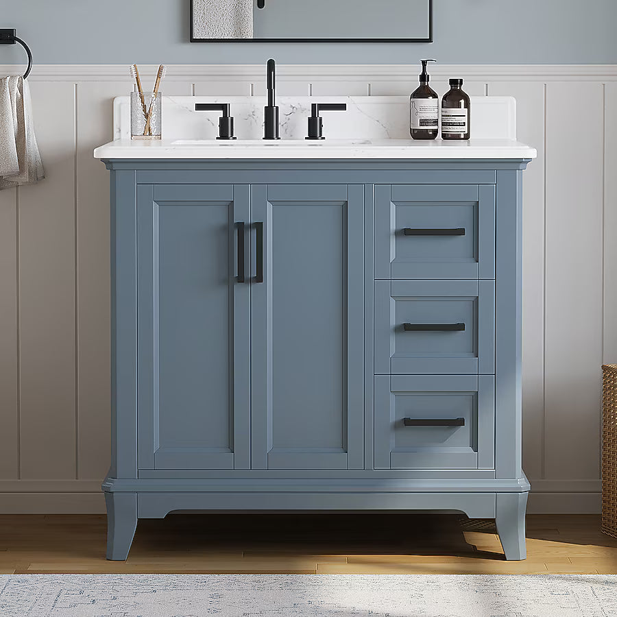 DELUXE LIVING Bathroom Vanity – Quartz Top, Soft-Close Doors, Dovetail Drawers, Fully Assembled