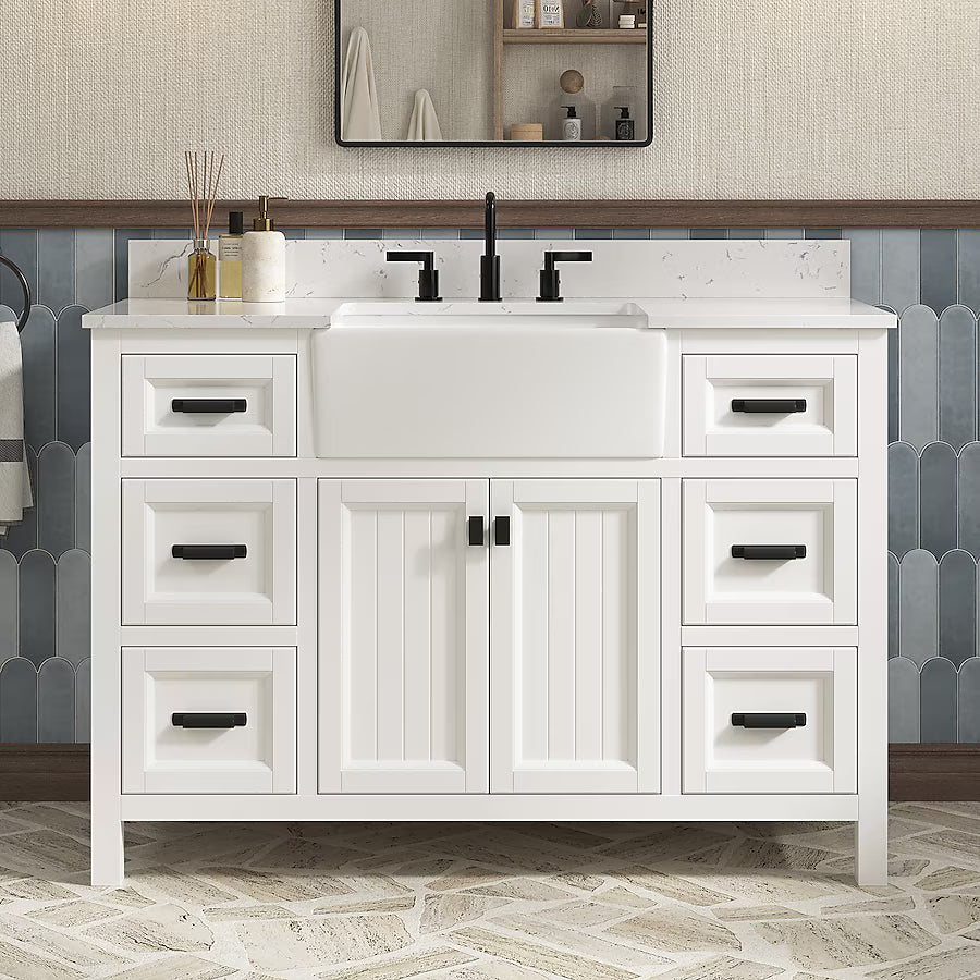 DELUXE LIVING Bathroom Vanity – Quartz Top, Soft-Close Doors, Dovetail Drawers, Fully Assembled
