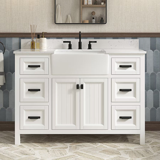 DELUXE LIVING Bathroom Vanity – Quartz Top, Soft-Close Doors, Dovetail Drawers, Fully Assembled