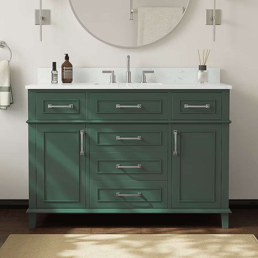 DELUXE LIVING Bathroom Vanity – Quartz Top, Soft-Close Doors, Dovetail Drawers, Fully Assembled