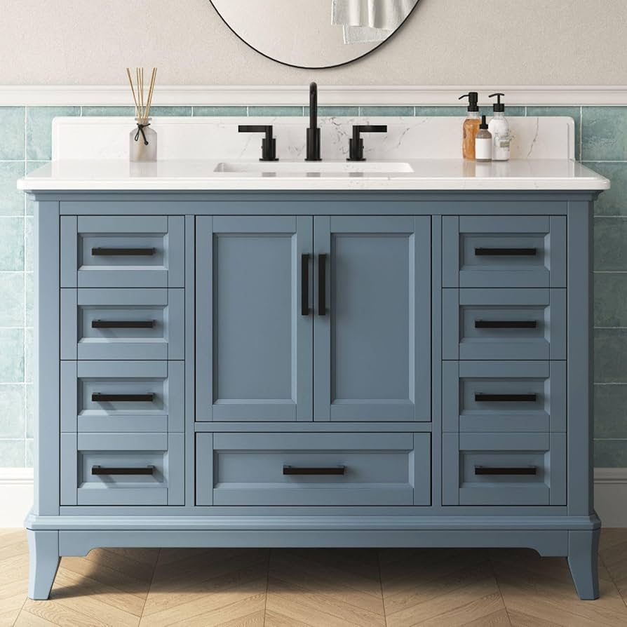 DELUXE LIVING Bathroom Vanity – Quartz Top, Soft-Close Doors, Dovetail Drawers, Fully Assembled