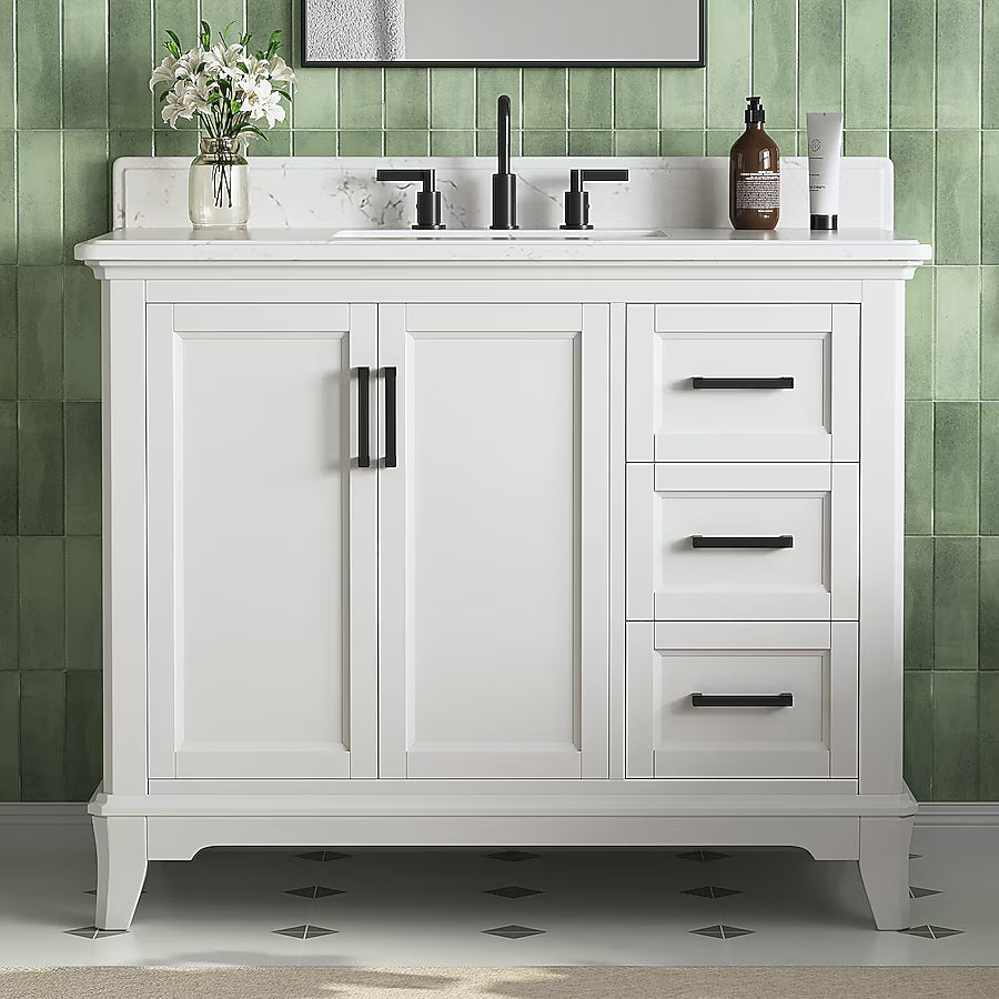 DELUXE LIVING Bathroom Vanity – Quartz Top, Soft-Close Doors, Dovetail Drawers, Fully Assembled