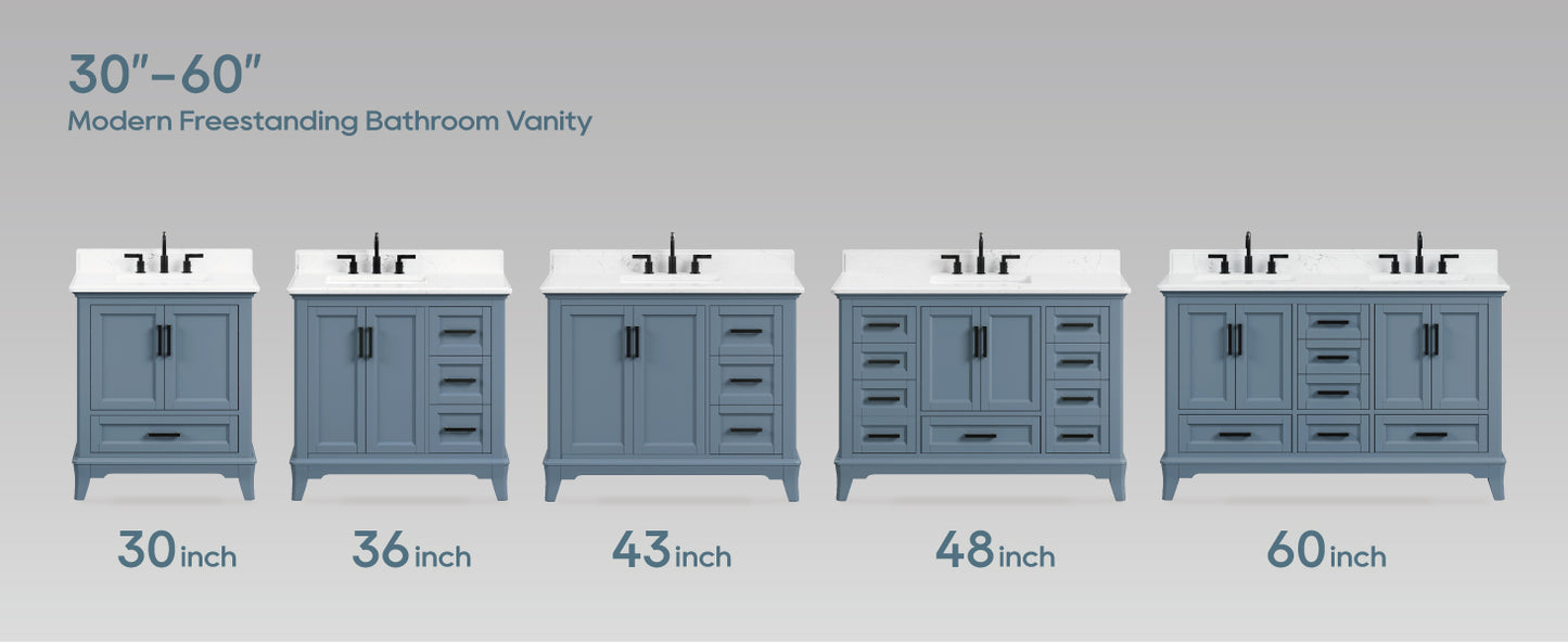 DELUXE LIVING Bathroom Vanity – Quartz Top, Soft-Close Doors, Dovetail Drawers, Fully Assembled