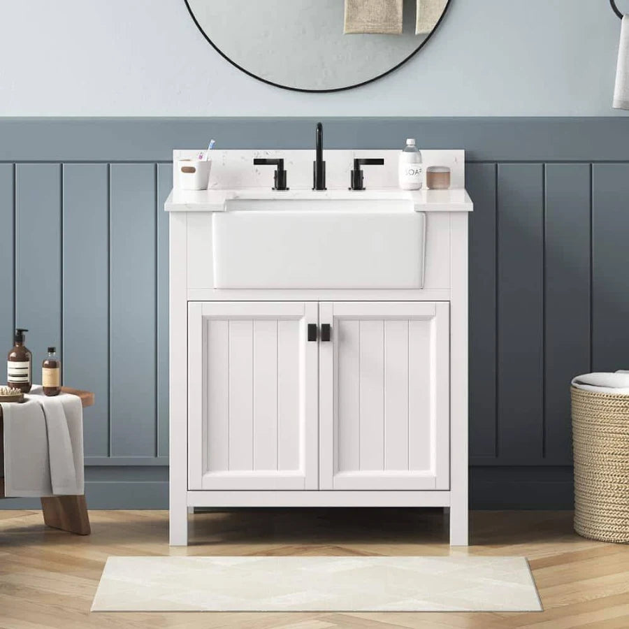 DELUXE LIVING Bathroom Vanity – Quartz Top, Soft-Close Doors, Dovetail Drawers, Fully Assembled