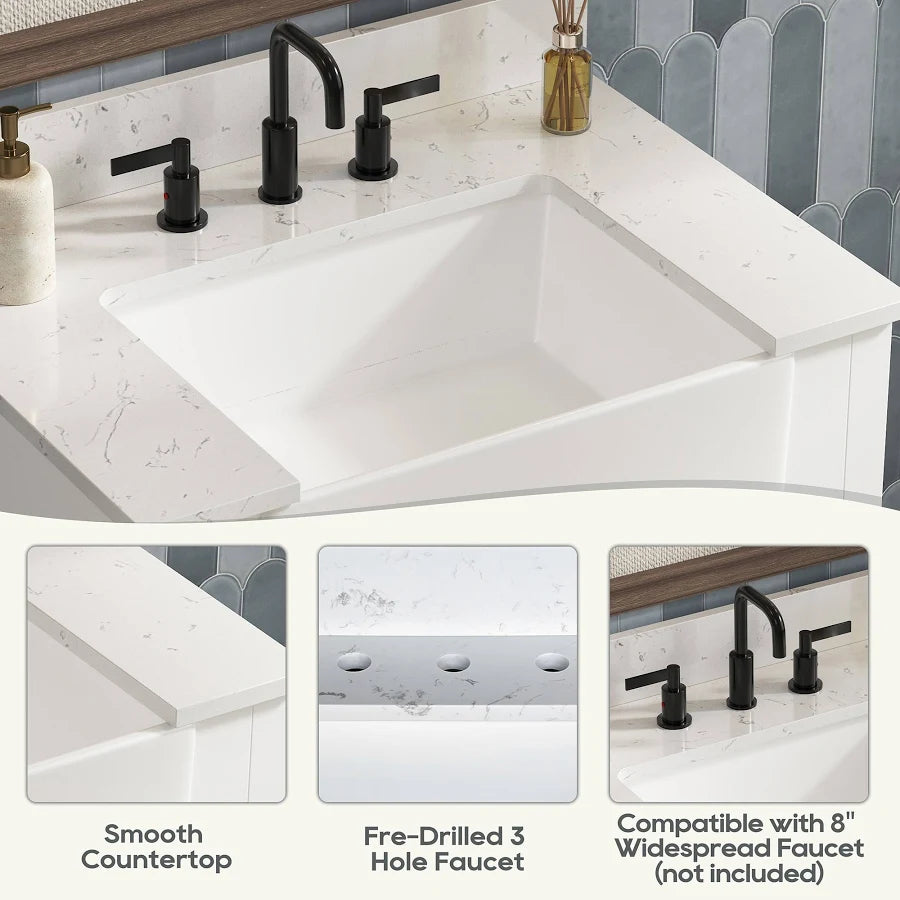 30” Modern Bathroom Vanity Sink – Ceramic Basin with Storage Cabinet