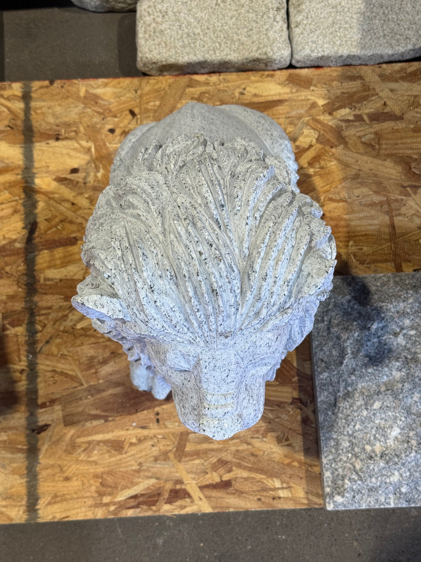 Carved Light Grey Granite Lion Statue