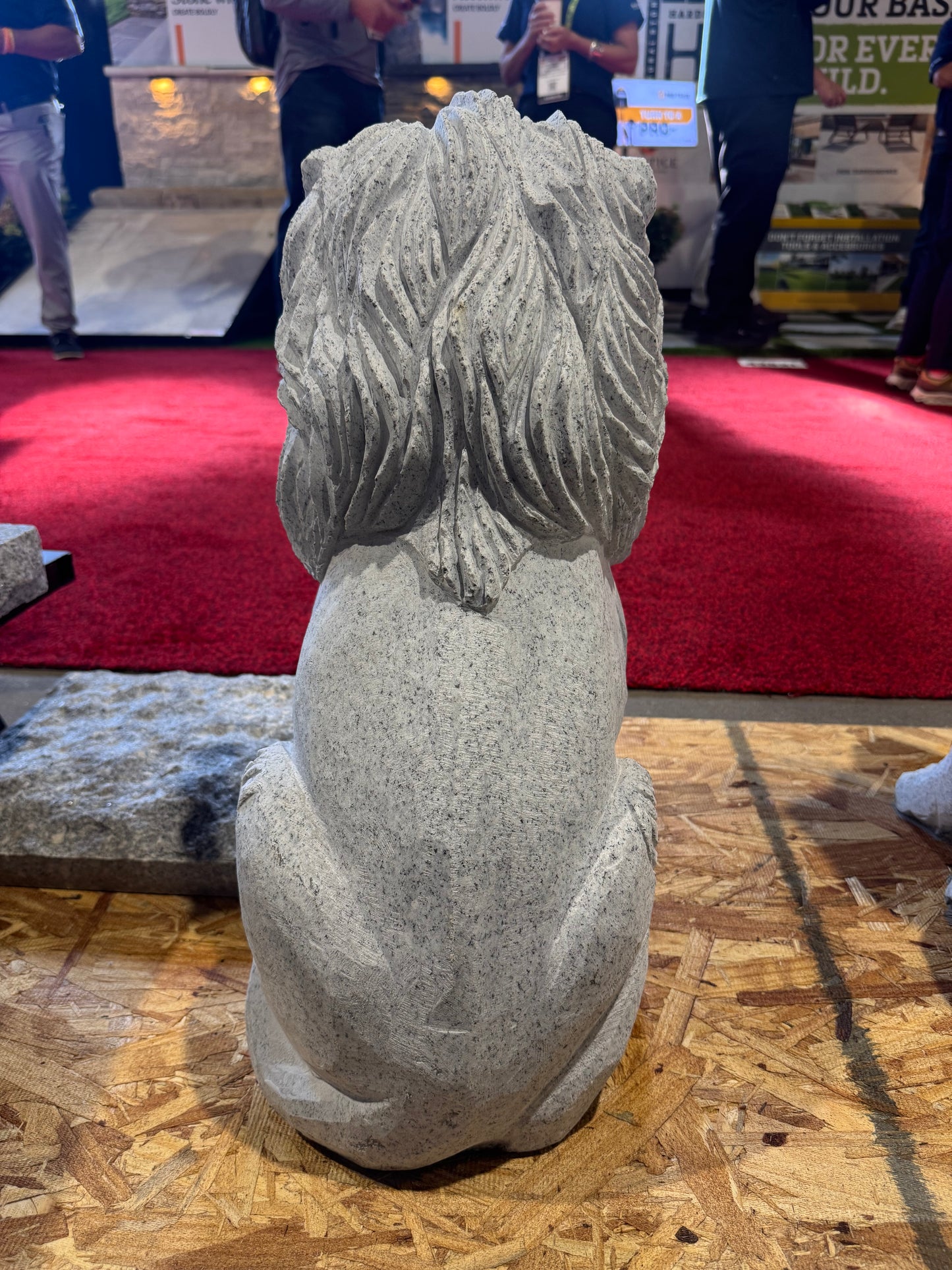 Carved Light Grey Granite Lion Statue