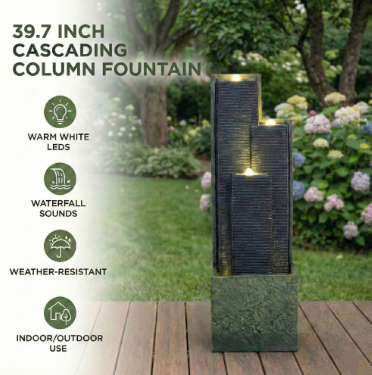 Modern Slate Panel Outdoor Water Fountain with LED Lighting