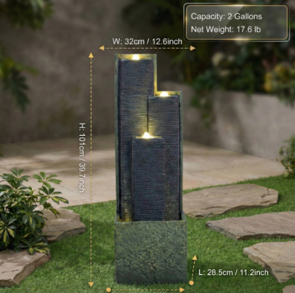 Modern Slate Panel Outdoor Water Fountain with LED Lighting