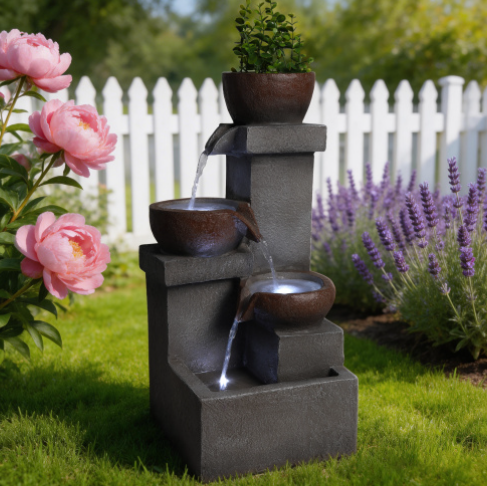 Compact Three-Tier Outdoor Garden Water Fountain