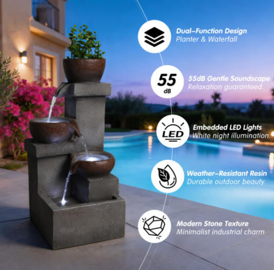 Compact Three-Tier Outdoor Garden Water Fountain