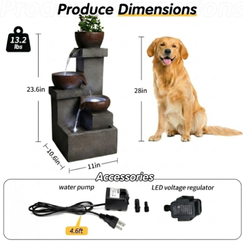 Compact Three-Tier Outdoor Garden Water Fountain