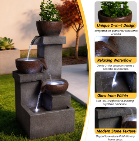 Compact Three-Tier Outdoor Garden Water Fountain